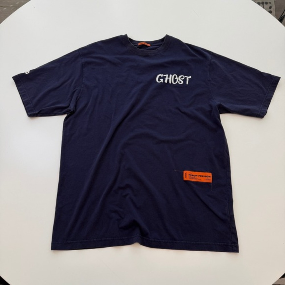 Heron Preston Ghost Navy Cotton T-Shirt Mens Size M